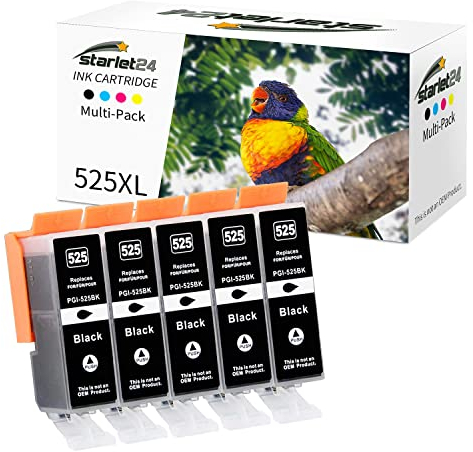 Starlet24 5X 525xl PGBK Kompatibel für Canon PGI-525 PGBK Tintenpatrone für Pixma IP4850 IP4950 IX6550 MG5150 MG5250 MG5340 MG5350 MG6150 MG6250 MG8150 MG8240 MG8250 MX715 MX885