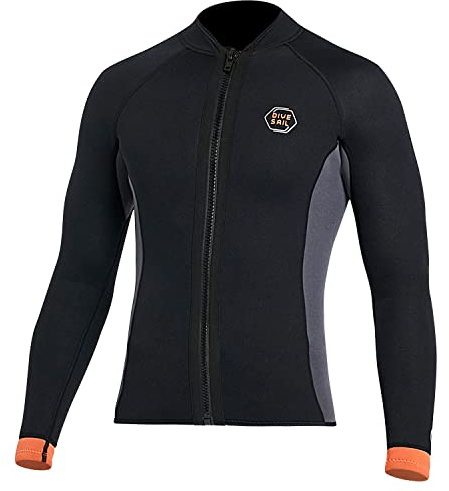 Wetsuit Top 3mm Neoprene Wetsuit Jacket Men Front Zip Long Sleeve Diving Suit for Swimming Surfing Snorkeling Kayaking Scuba Diving M Size