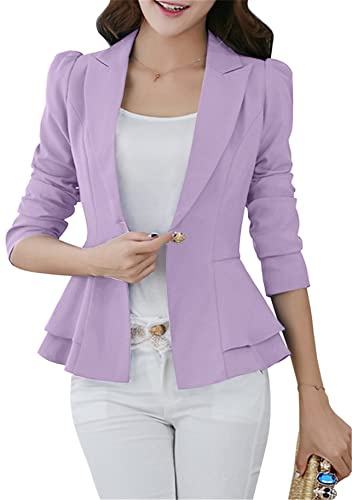 Yming Damen Elegant Bolero Einfarbig Frühling Jacke Business Vorne Offen Bürojacke Hellviolett M