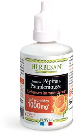 HERBESAN® - EXTRAIT DE PÉPINS DE PAMPLEMOUSSE - Titré en flavonoïdes à 1000 mg - Défenses immunitaires- Flacon compte-goutte de 50ml