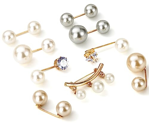 Broche en Perles Artificielles Broche Épingle à Nourrice Femme Pinces avec Strass pour Châle Robe Col Cardigan 9 Pièces