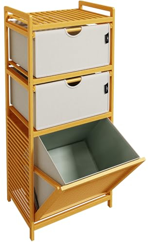 Adel Dream Wäschekorb Bambus Wäschekörbe 3 Fächer Wäschesammler für Schmutzwäsche Lagerung für Gegenstände Wäschebox laundry baskets Wäschesortierer Hellgrau (Hellgrau-06-28)