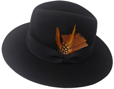 HEYANN Fedora Hut für Herren Damen, Wollfilz Herrenhut mit Breiter Krempe Fedora Hut Derby Cap Jazz Gentleman Hut Trilby Caps Panama Hut Jazz Hüte (L/XL, Schwarz)