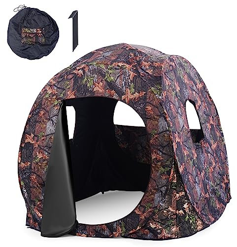 GOPLUS Jagdzelt, Camouflage Tarnzelt für 2-3 Personen, tragbares Pop-up-Zelt mit Tragetasche, Seilen & Erdspießen, Tarnversteck mit 360 Grad Weitsicht für Picknicks, Camping Angeln & Jagd