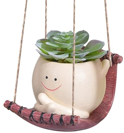 Pot de Fleurs Suspendu avec Visage Sourire et Balançoire, Pendulaire pour Plantes Intérieur et Extérieur, Mignon pour Maison Décoration (B)