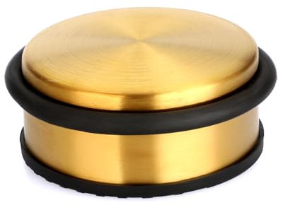 IGNPION Stainless Steel Door Stop Heavy Duty Metal Floor Door Stopper Bumper with Rubber Buffer Ring - No Fixing Design (10.5x4.5, Gold)