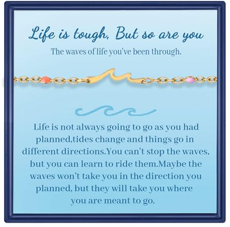 Inspirational Gifts for Women 14k Gold Plated Stainless Steel Link Wave Bracelet Inspirational Friendship Gifts for Women Teens Daughter Sister Friends (Life is tough but so are you bracelet)