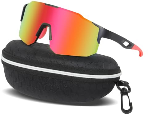 XIKAYA Gafas de Ciclismo Sol Deportivas UV400 para Hombre y Mujer Montura Ligera Envolvente Perfectas para Running Pesca Golf Conducción Esquí Senderismo - Rojo
