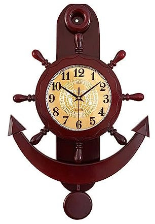 AXIKALB Orologio da Parete Legno Solido Nave Timone Stile Cinese Home Fashion Decor per Soggiorno Camera Letto Cucina Ufficio