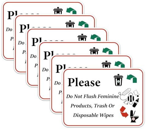 6 Pcs Do Not Flush Feminine Products Sticker Signs, Toilet Signs Do Not Flush Smartsign Please Do Not Flush for Public Restroom Reminder Stickers