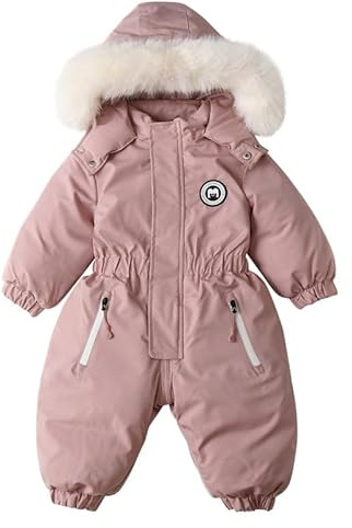 Runstarshow Toddler Snowsuit Boys Hooded Romper Suit Girls Fleece Lined All in One Warm Suit Jumpsuit Cute Winter Coat One Piece Outfit Ski Jacket Outerdoor Outerwear for 1-5 Years