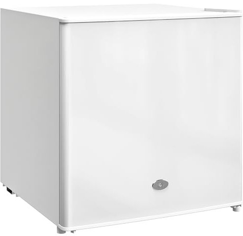 HOMCOM Tabletop Mini Freezer with 35 Litre Capacity, Small Lockable Freezer with Reversible Door, Two Keys, Adjustable Temperature and Removable Wire Shelf for Bedrooms, Home Office, White