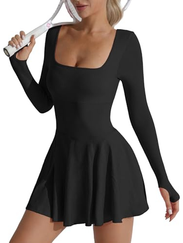 KIKIMINK Women Tennis Dress with Short Inner Pocket Bacless Sport Tracksuit Gym Golf Activewear for Women UK Cross-Back Black