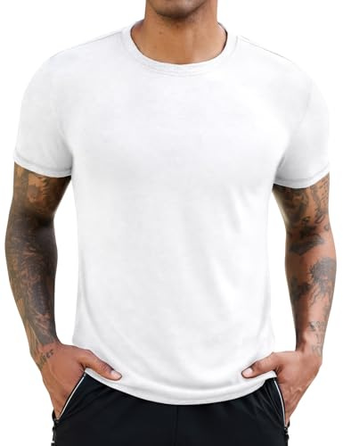 Lonya Camisetas Manga Corta Hombre Cuello Redondo Cómoda y Transpirable T Shirt Deporte, Fitness, Camiseta Funcional, Monocolor, básica, Camiseta de Negocios Blanco,L