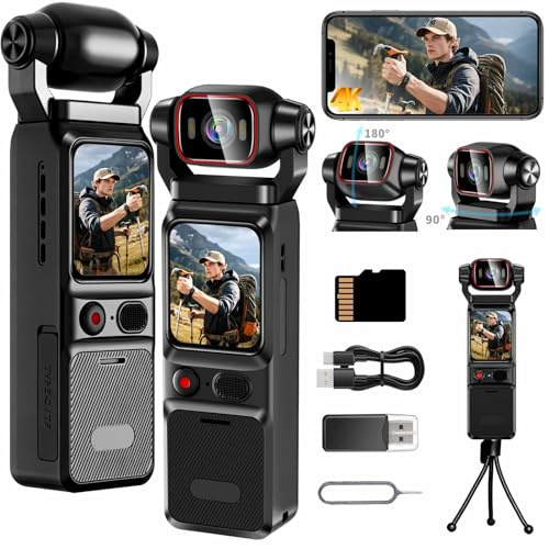 YCCNIU Cámara de Acción WiFi 4K, Cámara Deportiva de 160°, Cámara Portátil de Bolsillo con Lente Giratoria de 180° y Pantalla Táctil de 1,69 Pulgadas para blogs de Viajes y videocámaras Digitales