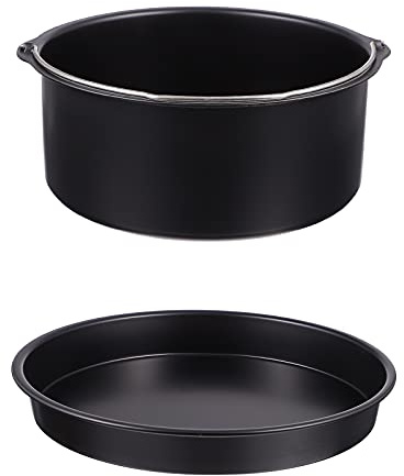 LIFKICH Set 2 Pezzi Accessori per Friggitrice ad Aria 3.5-5.2l in Acciaio al Carbonio Nero con Cestello per Torta e Placca da Forno per Cuocere Dolci e Pizza