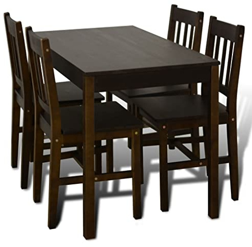 Augerlite Tavolo da pranzo in legno di pino massiccio, 108 x 65 x 73 cm, con 4 sedie in legno, comoda altezza di seduta per piccoli gruppi da pranzo e soggiorno, set completo