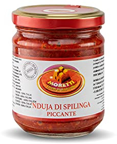 Moretti® Würziger Spilinga Nduja 180g (180g, 1er Pack) | Handwerkliche Streichfähige und Cremige Salami im Glas | Hergestellt in Kalabrien | Keine GVO
