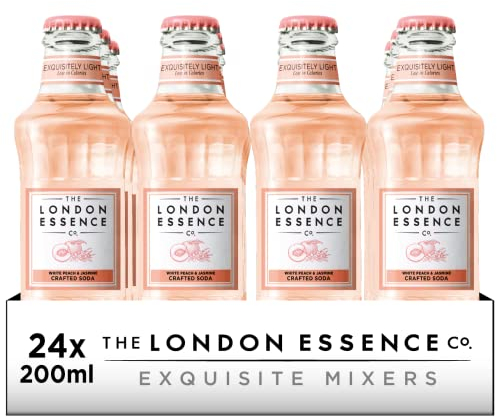 The London Essence, Co. White Peach & Jasmine Soda, Premium Cocktail Mixer, 200ml, Pack of 24 bottles, No Artificial Colours Preservatives or flavours, Low Calorie