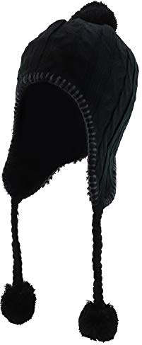 Trendy Apparel Shop Pom Pom Winter Ear Flaps Soft Fuzzy Peruvian Beanie Hat - Black