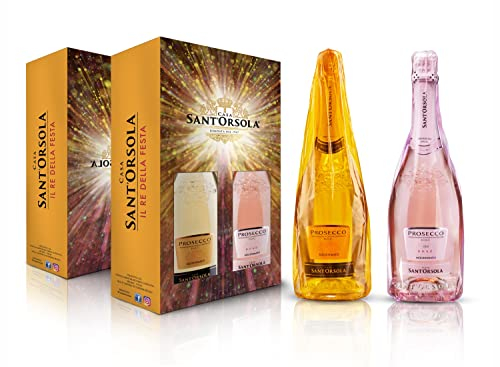 SANT'ORSOLA Prosecco D.O.C. Extra Dry Millesime Sec + Prosecco D.O.C. Rosè Vin Petillant Italien en coffret cadeau - 2 Bouteilles x 75 cl