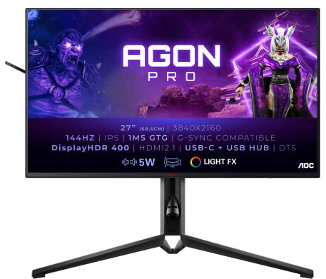 AOC Monitor AGON AG274UXP- 27 UHD, USB-C, NANO IPS, 144Hz, 1ms, FreeSync Premium, FlickerFree, Low Blue Mode (3840x2160, 450 cd/m, HDMI 2x2.0, Displayport 1x1.4, USB Hub)