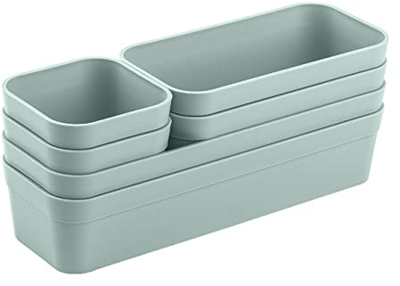 Engelland - Schubladen-Organizer Set, 6-teilig, Farbe: Pastell-Grün, universell verstellbar, Aufbewahrungs-Box, Einteiler, Trenn-System, Utensilien, Stauraum, Wohn-Badezimmer, Kunststoff, BPA-frei
