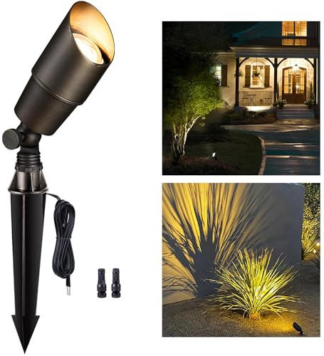 Gardenreet Landscape Spotlights Low Voltage - Brass Outdoor Uplight LED 12V, Wired Spot Lights IP65 Waterproof, Antique Bronze for Exterior Garden Yard Tree House Without MR16 Bulb