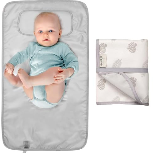 Hamur Home Portable Changing Pad – Waterproof, Washable & Easy Wipe Clean, Foldable Travel Baby Changing Mat for Diaper Bag, Compact & Lightweight, Must-Have for Newborns (Leaves Pattern)