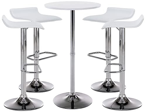 CLP Bartisch-Set Esberg I Runder Stehtisch Und 4X Barhocker Mit Kunstleder-Bezug, Farbe:weiß