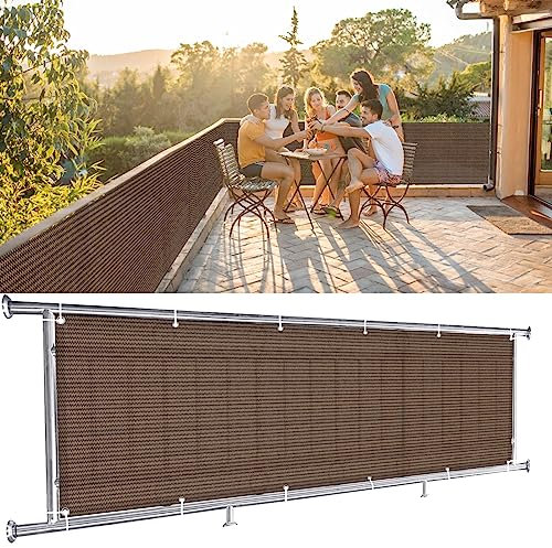NINGBAI Cache Vue Balcon 110 x 500 cm Filet De Clôture, Brise Vue Balcon, Pare-Poussière Filet D'Ombrage Protection Contre Le Vent, Les Intempéries pour Balcon et Clôture Porches, ‎Marron