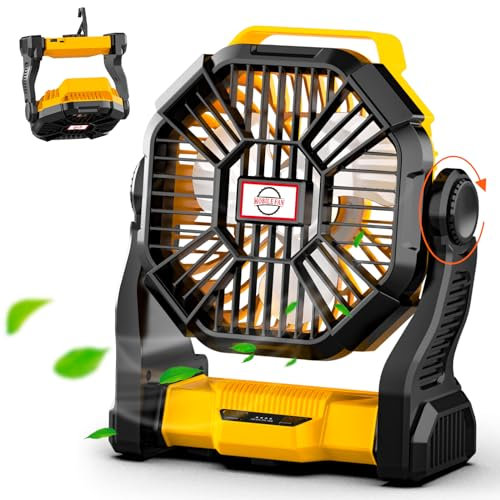 Sendowtek Portable Camping Battery Fan with LED Light, 10400mAh Quiet Rechargeable with Hanging Hook 4 Speed Small USB Desk Fan Battery Powered for Travel Tent Office Home Cooling Sleeping