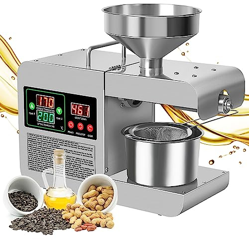 KMQRDZi Spremiolio intelligente per uso domestico,piccola pressa per olio in acciaio inox,adatta per l'estrazione di arachidi,testa grande,semi di girasole,semi di sesamo ecc,capacità di estrazione