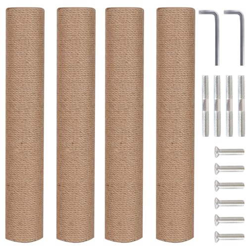 Pinkgarden 4 st 39,9 cm katt klösstolpar set – naturligt sisalrep klösstolpar med M8 skruvar för katt inre torn förnyelse delar, kattmöbler