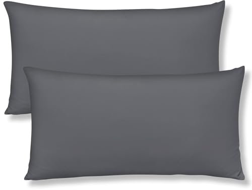 mafudoxi Kissenbezug 40 x 80 2er Set,kopfkissenbezug 40x80,Kissenbezüge mit Reißverschluss aus Mikrofaser,Premium und Weich Kissenhülle,Sofakissen dekokissen, Waschbar bis 60°C,Anthrazit