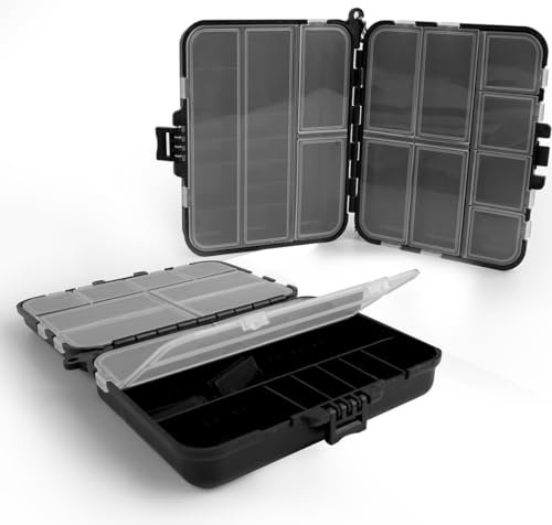 2 Stück Köderbox, Köderbox Angeln Angelbox Tackle Box Angeln Angelköder Box mit Verstellbaren Einzelfächern Geeignet als Angelgeschenk Tacklebox Schwarz
