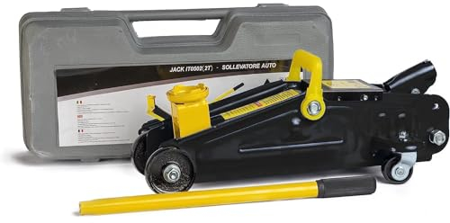 Cric Sollevatore Idraulico Per Auto Martinetto 2t Ruote Bidirezionali A Cuscinetto Assetto Ribassato Professionale Per Veicoli Auto Moto Con Valigetta Nero E Giallo