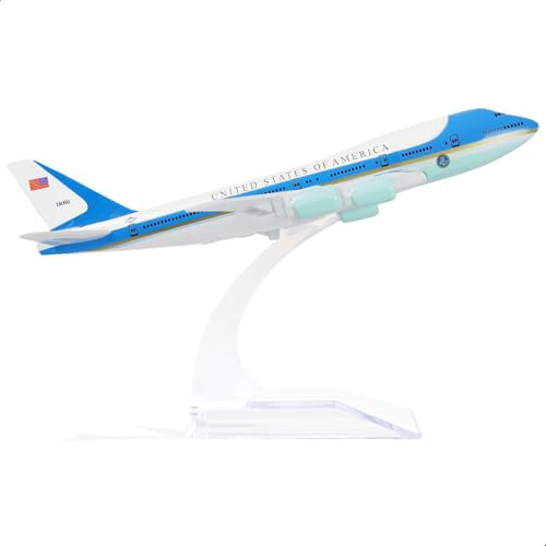 QIYUMOKE 1/400 Air Force One 747-200B VC-25A Druckguss-Metall-Flugzeug, Militärmodell-Set mit Ständer für Sammlung oder Geschenk