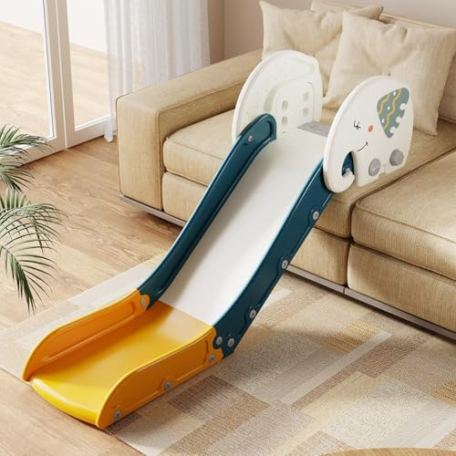 Babytronic Couch Slide for Kids – Adjustable Height Indoor Slide with Non-Slip Base for Toddlers, Plastic Slide for Sofas, Beds, and Stairs,Toddlers Indoor Playset (Green&Yellow)