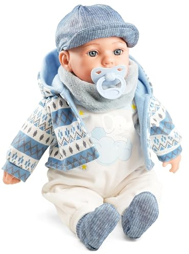 Bibi Doll 16'' Baby Boy Doll Felix with Sounds & Dummy - Soft Body Realistic Baby Doll in Blue Coat, Vinyl Limbs, Lifelike Blue Eyes Toy for Boys & Girls Aged 18 Months+