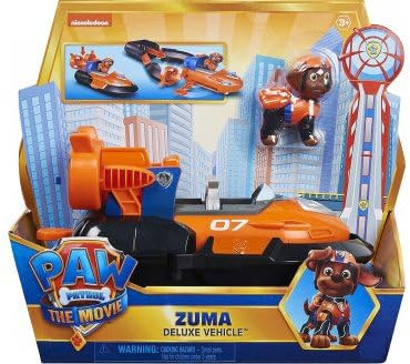 cavernedesjouets Coffret pour Pat Patrouille Film Voiture de Luxe a Transformable : Zuma et Son Hovercraft - Set Figurine et vehicule de Luxe avec Carte