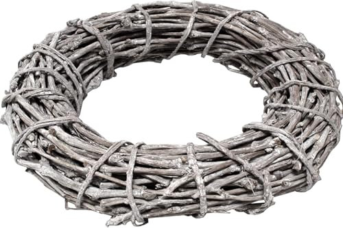 Dekokranz Natur Äste gewickelt 48 cm Kranz mit Holz weiß gekalkt Türkranz