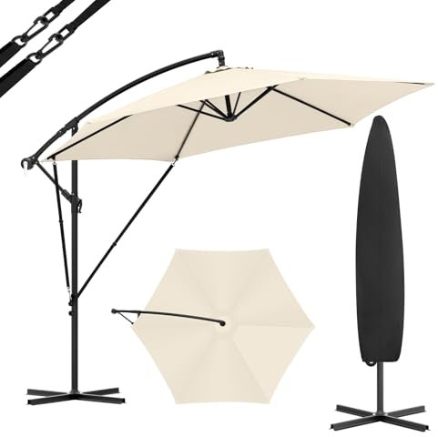 WOLTU Ampelschirm Sonnenschirm + Abdeckung Ø310 cm & Kurbelvorrichtung Kurbelschirm mit Schutzhülle und Ständer, Gartenschirm Sonnenschutz UV-Schutz | Wasserdicht 360° Grad Drehbare Marktschirm Beige