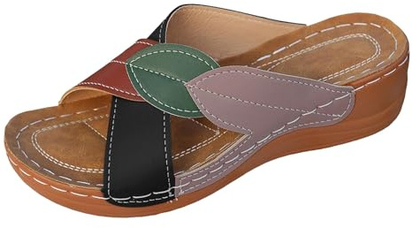 Dam ortopediska pantoletter, platåtofflor, läder, ledig, slide, kilsandaler, båge, stöd, utomhussandaler, stor storlek, fritidsskor, peep-tå, sandalett, kilklack, slip-skor