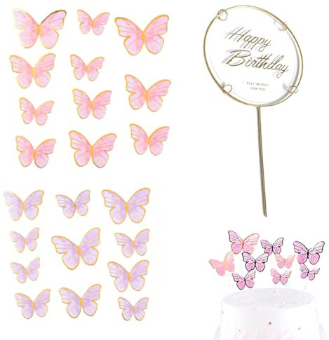 KEQAR 23 Pezzi 3D Farfalle Decorative Torta Compleanno Cupcake Topper (Rosa & Lilla)