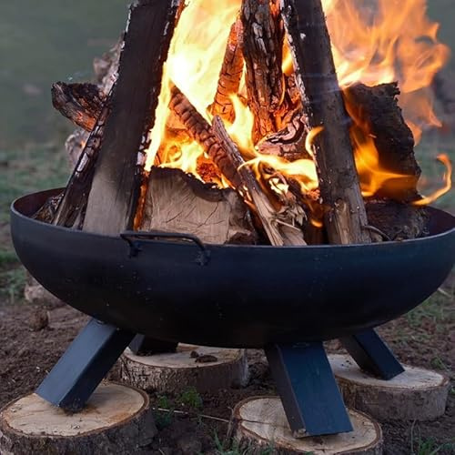 Braciere per impieghi gravosi con supporto, braciere per falò, braciere rotondo in ferro nero, grandi caminetti per falò all'aperto, in giardino o sul terrazzo(70cm/27.5in)