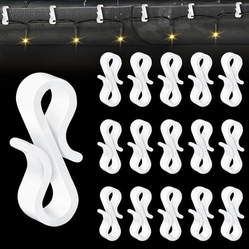 Dalugo Gutter Clips for Outdoor Lights, 120 Pcs White Mini Plastic S Gutter Hooks for Hanging Icicle Fairy Light, Outside Christmas String Lights, Christmas Tree Decorations