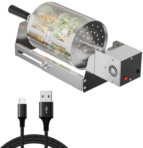 Nikou Barbecue girevole automatico, in acciaio inox, girevole a 360°, supporto regolabile, compatibile con molte griglie