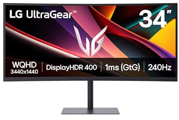 LG UltraGear G6 Gaming Monitor 34G630A-B, Curved UWQHD 1440p VA, 34 inch, 240Hz, 1ms GtG, HDR400, FreeSync Premium, Speakers, HDMI2.1, DP, USB-C, Black