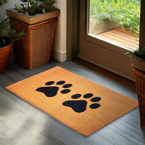 BRUBAKER Felpudo para Exterior e Interior - Patas - Estera de Fibra de Coco 100% para Entrada 45 x 75 cm - Impermeable, Antimanchas y Antideslizante para Propietarios de Perros y Gatos - Marrón
